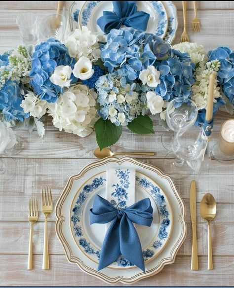 French Blue Wedding, Blue Table Settings, Wedding Theme Color Schemes, White Table Settings, Blue Gold Wedding, Something Blue Bridal, Wedding Instagram, White Bridal Shower, Bridal Shower Tables