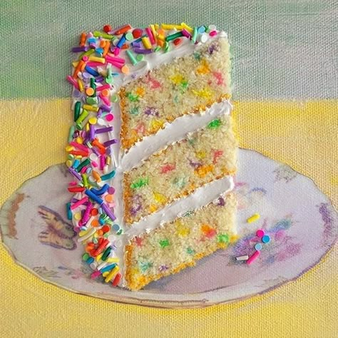 3d Ideas Art, Sewing Canvas Art, Embroidered Cake, Cake Paintings, Cake Collage, Cake Embroidery, Crust Designs, Unconventional Art, Pie Crust Designs