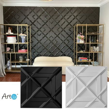 PVC 3d wall panel is a new 3d dimensional interior wall decoration material that offers a dramatic alternative to traditional flat wall panels. It's widely used for commercial and residential settings. The panel has a wide range of applications. It can be used as a small background wall or in a large feature wall. Size: 19.7" x 19.7".  Color: White. Peel And Stick Panels For Walls, Horizontal Wall Panelling, Renter Friendly Black Accent Wall, Black And Gold Accent Wall Bedroom, 3d Wall Ideas, Wall Board Ideas, 3d Wall Panels Living Room, Panel Wall Bedroom, Hallway Molding