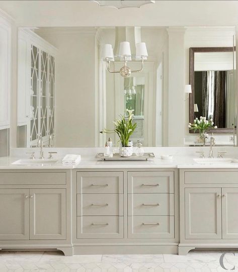 Master Bath Color Scheme, L Shaped Bathroom, Master Bath Mirror, Neutral Bathroom Decor, Master Bath Vanity, Traditional Bathrooms, New House Bathroom, Primary Bathroom, Bath Renovation