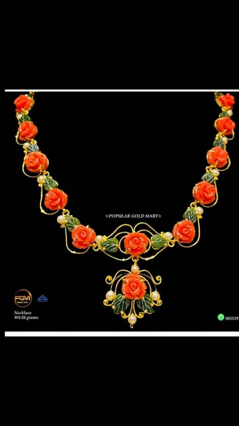 Rose Coral Jewellery, Coral Collection, Antique Necklace Gold, Coral Jewelry Set, Rose Beads, Saree Tassels, Stone Bead Jewelry, Indian Jewelry Earrings, Black Beads Mangalsutra Design