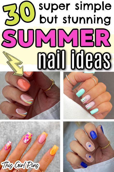 Simple Summer Nails Designs Summer Nails Designs, Bright Summer Nails Designs, Fun Summer Nails, Nail Color Ideas, Summer Gel Nails, Fingernail Designs, Summer Nail Art, Nail Art Designs Summer, Seasonal Nails