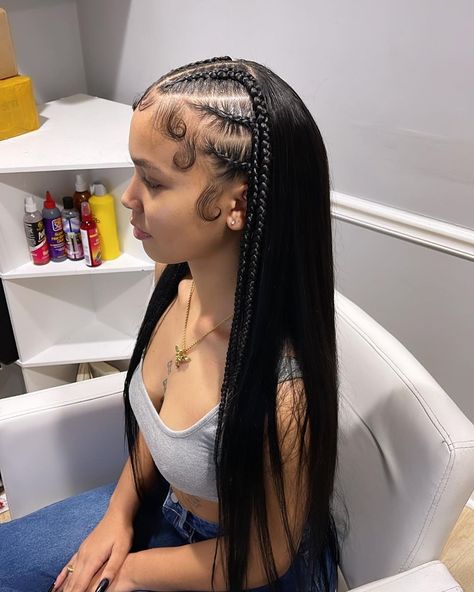 @dolledupbyaaliyah on Instagram: “Style: Half and Half Braids with Quick Weave Bookings open every month on the 28th @8pm <3 1on1 Classes Available <3 VIP Appointments…” Braid With Straight Hair Half Up, Half Braid Half Straight Hair, Half And Half Braids, Braids With Quick Weave, Half Braids Half Sew In Weave, Half Braids, Kimono Jumpsuit, Half Braided Hairstyles, Half Cornrows