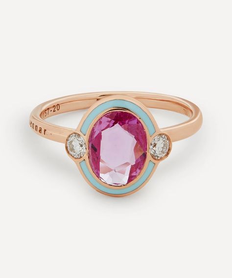 Selim Mouzannar - Rose Gold Gemma Pink Sapphire and Diamond Enamel Ring Coloured Engagement Rings, Class Rings, Historical Jewellery, Colored Engagement Rings, Sapphire And Diamond Ring, Ruby Emerald, Jewelry Workshop, Yellow Gold Engagement, Yellow Gold Engagement Rings