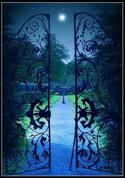 Moonlit Garden, Garden Night, Moon In The Sky, Open Gate, English Manor, The Secret Garden, France Photos, Iron Gates, Provence France