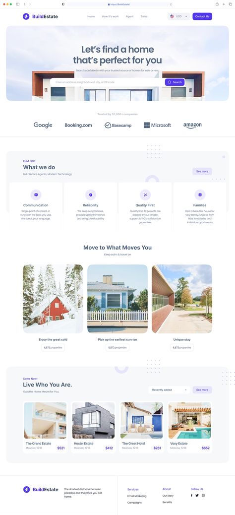 Build Estate - Landing Page designed by Adalahreza 🐺 for Kretya. Connect with them on Dribbble; the global community for designers and creative professionals. Real Estate Site Web Design, Creative Landing Page Design Inspiration, Landing Page Design Inspiration Layout, Landing Pages Design, Listing Website Design, Real Estate Ui Design, Real Estate Website Design Inspiration, Home Page Design Website, Property Website Design