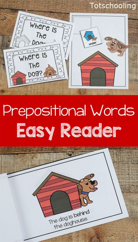 Positional Words Kindergarten, Positional Words Activities, Teaching Prepositions, Preposition Activities, Books For Beginning Readers, Easy Reader Books, Pets Preschool Theme, Preschool Language, Printable Dog