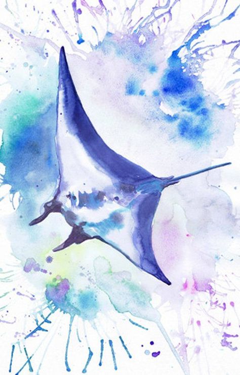 Manta Ray Art Print Ocean Animals Watercolor Painting Under | Etsy Painting Ideas Animals, Ocean Animals Art, Manta Ray Art, Ocean Unit Study, Animal Art Projects, Animals Watercolor, Manta Rays, Painting Ocean, Manta Ray