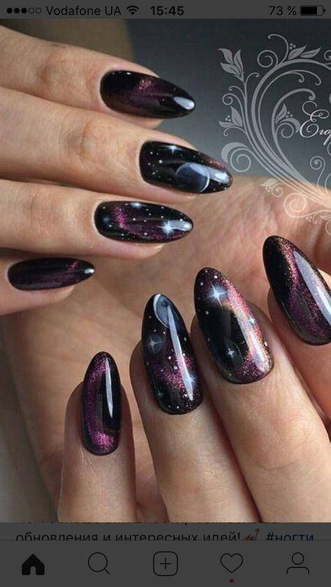 Aesthetic Nails Acrylic Summer, Korean Nail Designs, Cosmic Nails, Galaxy Nail, Galaxy Nail Art, Korean Nail, Witch Nails, Crazy Nail Art, Nail Art Designs Images