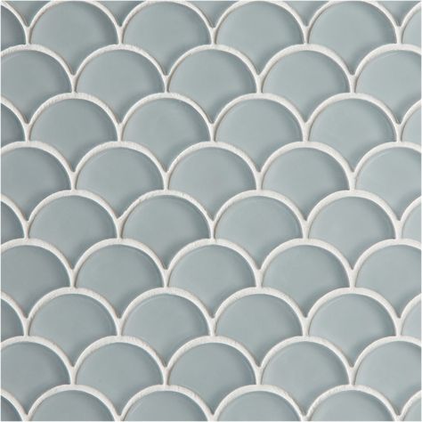 Create a vintage feel to your walls with Glacier Grey Glass Scallop Mosaic tiles. Browse our new glass tile range from Mandarin Stone. Herringbone Mosaic Tile, Mandarin Stone, Fish Scale Tile, Walk In Shower Designs, Glass Mosaics, Natural Stone Flooring, Glass Brick, Marble Flooring, Porcelain Mosaic Tile