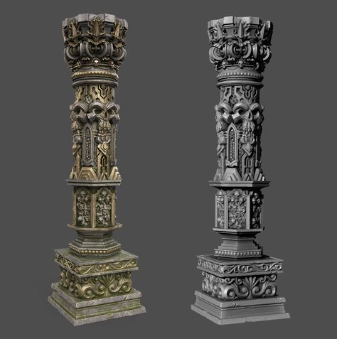 ArtStation - Assets_01 Pillars Architecture, Temple Pillar Designs, Islamic Pillars, Indian Pillar, Temple Pillars Indian, Royal Pillar Design, Indian Temple Sculptures, Pillar Decorations, Decorative Pillars