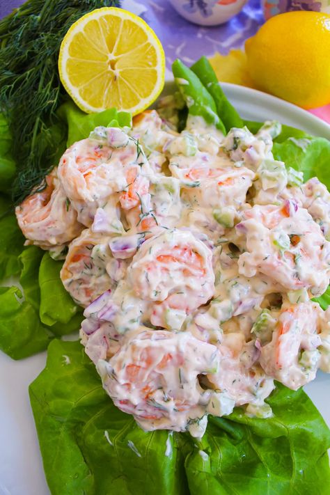 Shrimp Dill Salad, Mayo Shrimp, April Meals, Creamy Shrimp Salad, Dill Mayo, Shrimp Macaroni Salad, Seafood Salads, Lemon Pepper Shrimp, Mayonnaise Dressing