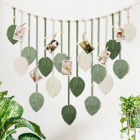 PRICES MAY VARY. Material: Meticulously macrame leaf and tassel tapestry is made of natural cotton thread, hand-woven, fine workmanship, odorless. Beige green tapestry is ideal for modern minimalist decoration or bohemian style and is the perfect decoration for your home. Size: The leaf wall hanging is about 29"LX51"W. The package comes with the clip that can be used to hold photos. As a decoration for the background wall of the children's room. Also perfect for hanging on the walls of your livi Macrame Wall Hanging Leaves, Office Backdrop, Macrame Leaves, Macrame Wall Hanging Decor, Green Tapestry, Macrame Feather Wall Hanging, Macrame Wall Hanging Large, Macrame Leaf, Feather Wall Decor