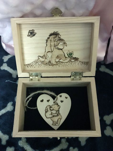 Custom designed Box - Wood Burning Art - Winnie the Pooh & Friends Pyrography - Pooh, Piglet, Tigger, Eeyore Tigger Eeyore, Winnie The Pooh Eeyore, Pooh Piglet, Winnie The Pooh Friends, Wood Burning Art, Box Wood, Pyrography, Wood Burning, Box Design