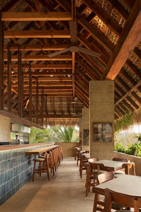 multi-volume boutique hotel by jaque studio creates its own microclimate in oaxaca coast Japanese Forest, Lopez Island, Mexico Hotels, Tropical Architecture, Puerto Escondido, Hotel Building, Exposed Concrete, Thatched Roof, Tropical House