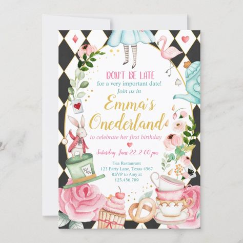 Alice in Onederland 1st Birthday Invitation Girls  Zazzle Onederland Invitations, Birthday Invitation Message, Alice In Onederland, Alice In Wonderland Invitations, Dinosaur Birthday Party Invitations, Onederland Birthday Party, Third Birthday Party, 1st Birthday Party Invitations, Alice In Wonderland Birthday