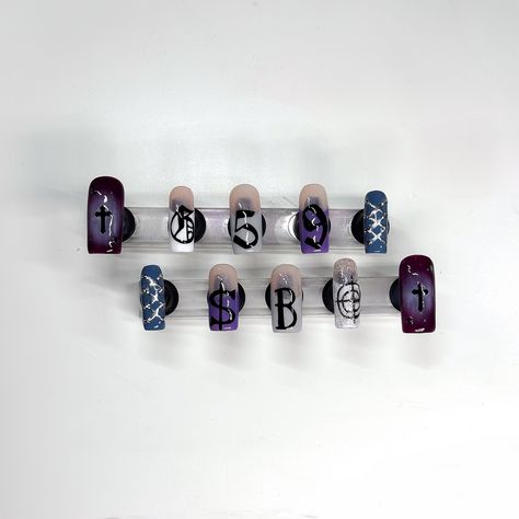 @suicideboys G59 Nails 💜🩶💙 #suicideboys #g59records #g59 #gothicnails #frenchtipnails #y2k #y2kaesthetic #y2knails #pressons #pressonnails #customnails #gelxnails #apres #beautypure #beetlesgelpolish #gelxnails #gelnailart #longnails #stilettonails #gelpressonnails Greyday Nails 2024, G59 Nails Simple, Sui̇ci̇deboys Nail, Greyday Nails, Nail Layout, G59 Nails, Sb Nails, Nail Time, Gothic Nails