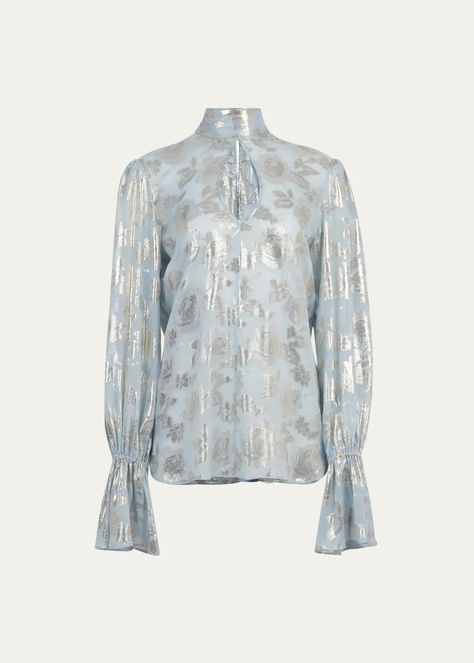 Nina Ricci Mock-Neck Metallic Floral Jacquard Keyhole Blouse - Bergdorf Goodman Keyhole Blouse, Floral Jacquard, Bergdorf Goodman, Top Designers, Mock Neck, Designer Fashion, Tops Designs, Wedding Dress, Luxury Fashion