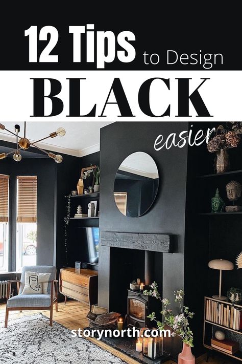 Black Accent Wall Living Room, Black Walls Living Room, Moody Living Room, Black Furniture Living Room, Black Living Room Decor, Black Accent Walls, Black And White Living Room, Dark Living Rooms, Black Rooms