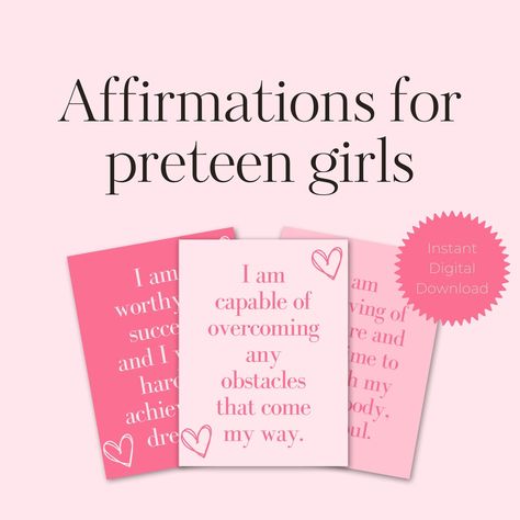 20 Affirmation Cards for Preteen Girls Postcard Size PINK Digital File Printable - Etsy Positive Words Of Affirmation, Affirmation Cards Printable, Positive Vibes Only, Cards Printable, Words Of Affirmation, Uplifting Messages, Encouragement Cards, Strong Girls, Confidence Boost