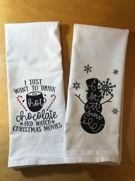 HTV. Christmas tea towels. Christms Gifts, Christmas Tea Towels, Decorative Tea Towels, Watch Christmas Movies, Print Ideas, Indian Block Print, Christmas Shop, Circuit Projects, Christmas Tea