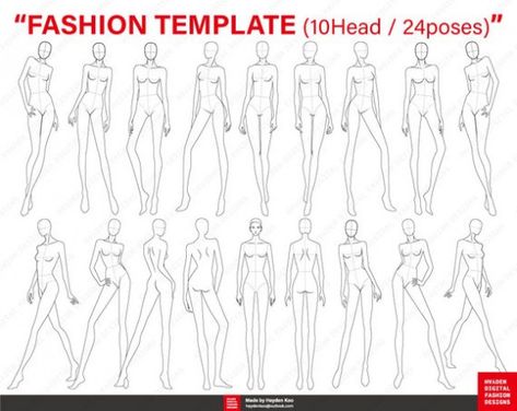 FASHION FIGURE TEMPLATES (10 Head / 24 poses) for Fashion illustration Fashion croquis Fashion fla #figuredrawing #figure #drawing #sketchbook Poses For Fashion, Figure Template, Fashion Illustration Template, Fashion Sketch Template, Silhouette Mode, Fashion Model Drawing, Croquis Fashion, Fashion Figure Templates, Fashion Illustration Poses