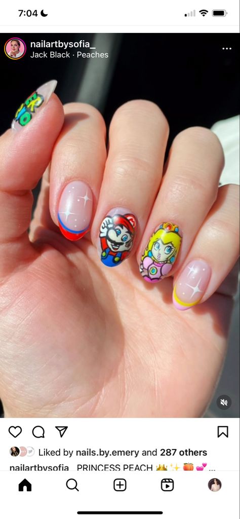 Princess Peach Nail Art, Princess Peach Nails, Peach Nail Art, Peach Nails, Nail Idea, Black Peach, Jack Black, Nails Art, Nail Design