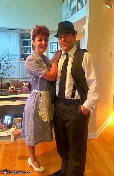 Taylor: My boyfriend and I decided to go as Lucy & Ricky from the classic television show I Love Lucy, for Halloween. My hair piece is actually a real wig my... Ricky And Lucy Costume, Lucy And Ricky Costume, Ricky Ricardo, Lucy Costume, Real Wigs, Costumes For Couples, Lucy And Ricky, Homemade Costume, Couple Costumes