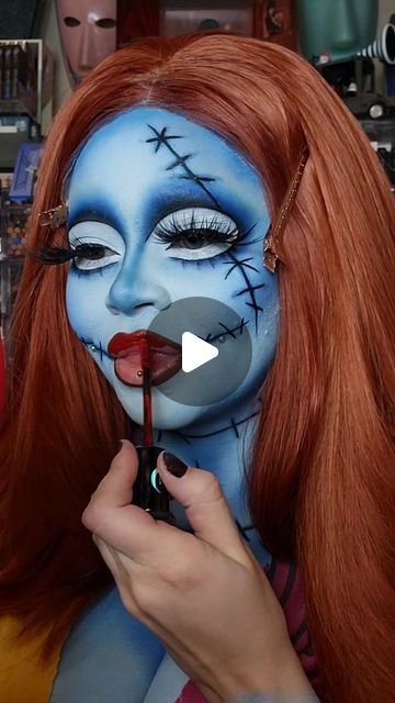 Sydney Nicole Addams on Instagram: "The makeup I did for my Sally photoshoot 🍂📍 So excited to share these photos with you later this month! 🎃 The Nightmare Before Christmas is a movie so dear to my heart, I have always wanted to create a full cosplay of Sally & capture photos that scream Fall! 🍂 • 🍁 Sally dress @funcostumes • Link in bio for 15% off their site! 🍁 Wig @powderroomd 🍁 Deadly Night Shade jar @spirithalloween • ✨️ @plouise_makeup_academy 0 Base & Blue Base • Discount code "sydneynicole10" 🍂 ✨️ @roseglamboutique This is Halloween Palette ✨️ @kimchichicbeauty Sapphire Blue Palette & The Most Concealer in Solid White • Discount code "sydneynicole" 🍂 ✨️ @mehronmakeup Paradise AQ Paints Palette ✨️ @wetnwildbeauty Zombie Contour Duo ✨️ @sugarpill Pro Pan Eyeshadow Palette ✨️ Sally Face Makeup Halloween Costumes, Sally Make Up Nightmare Before Christmas, Sally Nightmare Before Christmas Makeup Tutorials, Sally Makeup Tutorial, Sally Nightmare Before Christmas Makeup Easy, Easy Sally Halloween Makeup, Sally Face Makeup Tutorial, Sally Makeup Halloween Kids, Sally Face Painting