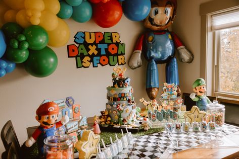 5th Birthday Cake, Super Mario Birthday Party, Baby Birthday Decorations, 5 Birthday, Mario Birthday Party, Super Mario Birthday, Super Mario Party, Kids Birthday Theme, Mario Birthday