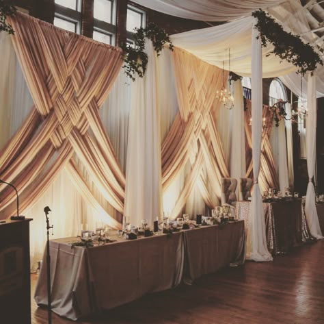 Vow Renewal Backdrop, Wall Drapping Ideas, Wall Draping Decor, Beige Wedding Backdrop, Wedding Draping Backdrop, Beige Party, Burgundy Decor, Wedding Drapery, Wall Drapes