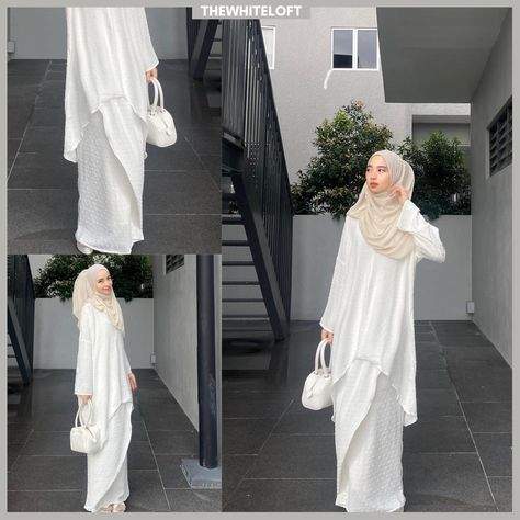 Baju Kurung Kain Pario, Malaysian Fashion Outfits, Bridesmaid Baju Kurung Ideas, Fesyen Baju Raya 2023, Malaysian Hijab Outfit, Baju Kurung Moden Style Simple, Raya Outfit Hijab, White Baju Kurung, Baju Kurung Simple