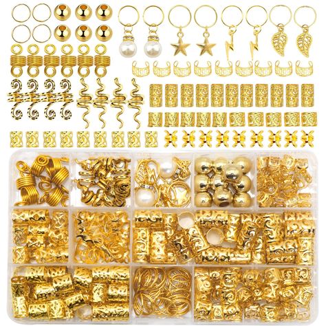 PRICES MAY VARY. Package Include:One box braid jewelry including 217pcs various style gold loc jewelry,enough quantity can meet your basic decorative needs and give you more different wearing experience. Multiple Style:Our hair accessories set including 15 styles braid cuffs rings and charms.Each style with unique design,you can use them to create special hairstyle.You can also mix them to match your different outfit,these loc jewelry will make you looking more charming. Wide Usage:These gold dr Gold Hair Accessories Braids, Gold Hair Beads Braids, Locs With Gold Cuffs, Braids Jewelry, Gold Hair Jewelry, Locs With Shells Jewelry, Gold Loc Jewelry, Beads Braids, Braid Clips