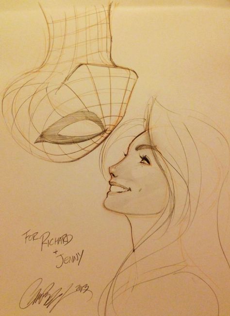 Spidey and MJ by J. Scott Campbell Comic Art Peter And Mj Drawing, Spider Man And Mj Drawing, Spiderman And Mj Fanart, Spiderman And Mj Drawing, Marvel Drawings Spiderman, Spiderman Kiss Drawing, Spiderman Art Comic, Cute Spiderman Drawing, Spiderman And Mj