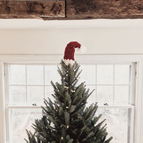 Crochet Santa Hat Tree Topper Pattern, Crochet Santa Hat Tree Topper, Santa Hat Tree Topper, Santa Hat Tree, Diy Tree Topper, Crochet Santa Hat, Hat Tree, Crocheted Christmas, Crochet Tree