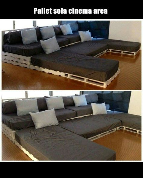 Pallet Cinema Sofa! Pallet Sofa, Home Theater Rooms, Home Theater Design, Theatre Room, Theater Room, Theater Seating, Home Theater Seating, Home Cinema, Movie Room