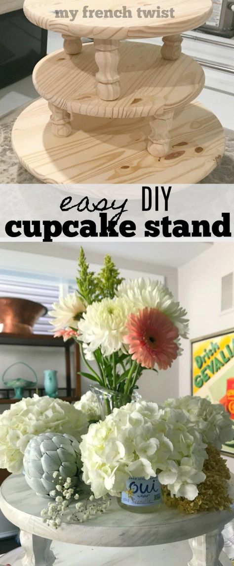 tiered cupcake stand - My French Twist Diy 3 Tier Cupcake Stand, Diy Boho Cupcake Stand, Diy Tiered Cake Stand, Cupcake Tiers Stand Diy, Diy Cupcake Stand Dollar Store, Cupcake Display Ideas Diy, Cupcake Stands Diy, Diy Cupcake Display, Diy Tiered Cupcake Stand