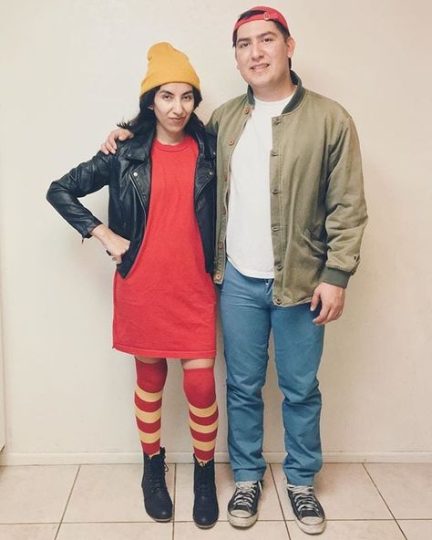 T.J. and Spinelli From Recess Legends Of The Hidden Temple Costume, 90s Cartoon Couples Costumes, 90s Halloween Costumes Couples, Spinelli Costume, Nostalgic Costumes, 90s Couples Costumes, Halloween Costumes Pregnant, 90s Cartoon Costumes, Costumes Pregnant