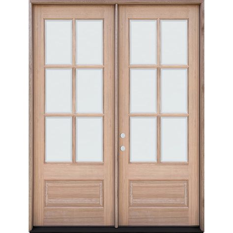 Pre-Hung Unfinished Mahogany Double Door. Includes Frame, Hinges, Weather-Stripping, Sweep, and Threshold. Pre-Hung in 4-9/16 Matching Mahogany Jambs. Greatview Doors Wood 3/4 Lite Right-Hand Inswing Unfinished Double Front Door Solid Core in Brown | UM586DBL60R Indoor Double Doors, Outdoor French Doors, Mahogany Front Door, Double Front Entry Doors, Double Door Entryway, Oak French Doors, French Doors Exterior, Wood Entry Doors, Double French Doors