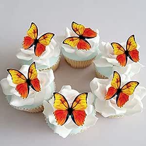 GEORLD Edible Wafer Paper Butterflies Set of 48 Yellow Red Cake Decorations, Cupcake Topper Mixed Color Yellow Cakes Decoration, Colourful Cake Decoration, Wafer Paper Butterflies, Butterfly Cake Decorations, Butterfly Cupcake Toppers, Edible Rice Paper, Edible Butterfly, Edible Wafer Paper, Butterfly Cupcakes