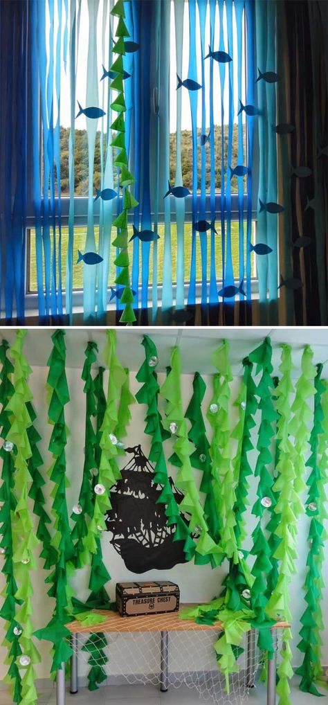 Under the sea streamers Balloon Party Games, Under The Sea Decorations, Ocean Birthday Party, Food Decorating, Cupcakes Birthday, Ballon Party, Ocean Birthday, Shark Birthday Party, Ocean Party