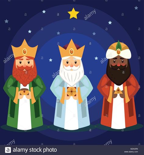 Ilustración vectorial de los Tres Reyes Magos Gaspar, Melchor y Baltasar traen regalos a Jesús en Navidad Ilustración del Vector, Imagen: 173561002 - Alamy Roi Mage, We Three Kings, Three Wise Men, Three Kings, Navidad Christmas, Wise Men, Christmas Drawing, Christmas Nativity, Christmas Song