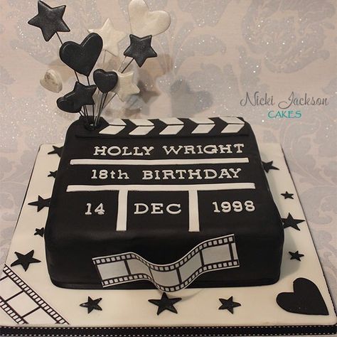 Movie themed cake! 🎞🎥🎂  Clapperboard cake with edible film print  and shooting stars and hearts ♥️🌟🎂 @renshawbaking @renshawacademy @windsorcakecraft @cakeinternational  @topperoo @nickijacksoncakes #cake #cakedecorating #cakeinternational #birthdaycake  #celebrationcake #edibleprints Fccla Ideas, Movie Theme Cake, 21st Birthday Cake For Girls, Theatre Cake, Marriage Poems, Film Cake, Cake International, Movie Cakes, Movie Birthday Party