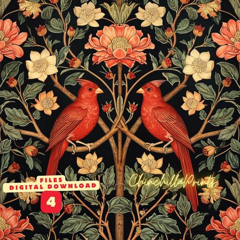 Art Nouveau Red Cardinal, Beautiful Birds in Flowers, Green Wall Illustrations, Instant Download, William Morris Style When payment is complete you will receive you will receive 4 HIGH-RESOLUTION FILE, 8192x8192 pixels. The image is 1:1 ratio.(5х5, 7х7, 10х10, 15х15, 18х18,20х20, 24х24) ✨Watermark/logo will not appear on the files you receive✨ The listing is for a digital file, no physical product is shipped. 12 Days Of Xmas, Watermark Logo, William Morris Art, Art And Craft Design, Flowers Green, Red Cardinal, Bird Design, Green Wall, William Morris