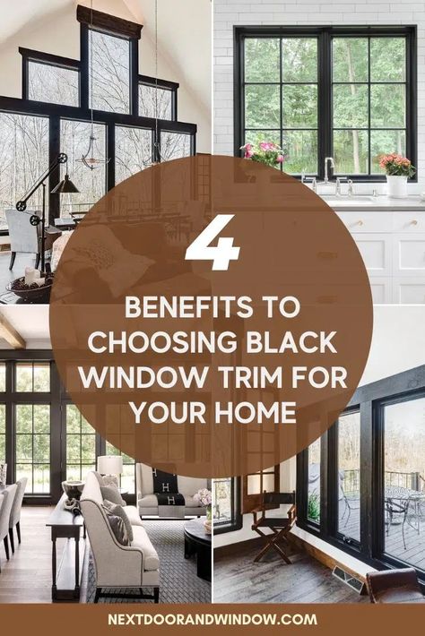 Window Trim And Baseboards, Black Trimmed Interior Windows, Painted Black Window Trim, White Walls With Black Windows, Trim Around Black Windows Interior, Black Window Trim Interior Log Cabin, Black Trim On Windows, Windows With No Trim Interior, Fiberglass Windows Black