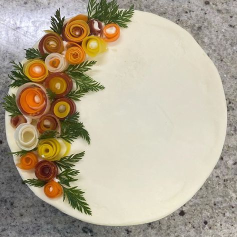 Marci Abshire on Instagram: “Carrot cake topped with rainbow carrot flowers 💐 🥕 🍰 #carrotcake #rainbowcarrots #carrotflower #carrots🥕 #cake #birthdaycake #buylocal…” Beautiful Carrot Cake Decoration, Carrot Cake Design Ideas Birthday, Elegant Carrot Cake, Carrot Cake Decorating Ideas, Carrots Cake, Carrot Cake Topping, Carrot Cake Decoration, Carrot Cakes, Carrot Flowers