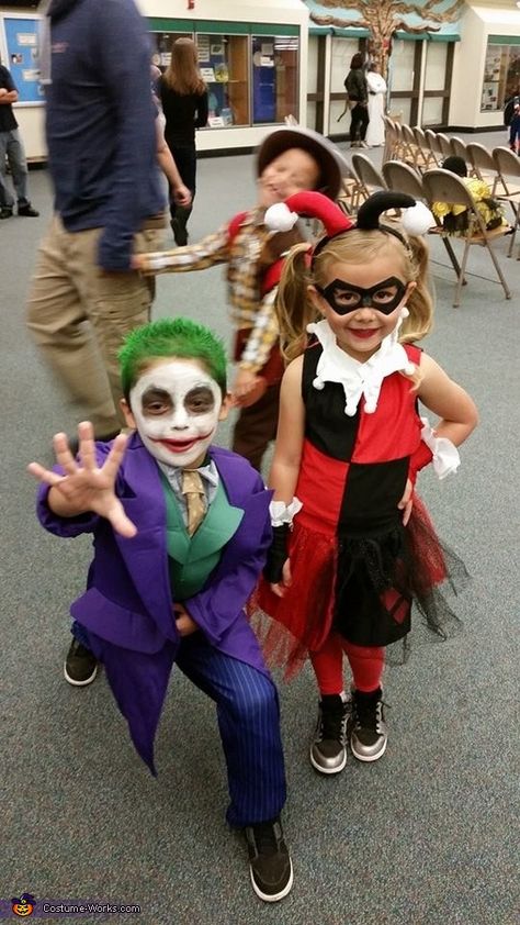 Eileen: My son Joseph is wearing Joker. He loved Joker growing up so he decided to be Joker and his best friend is Harley Quinn. Joker Harley Quinn Costume, Joker Birthday, Harley Quinn Halloween Costume, Joker Harley Quinn, Halloween Costumes 2014, Harley Quinn Halloween, Birthday Costume, Joker Harley, Toddler Girl Halloween