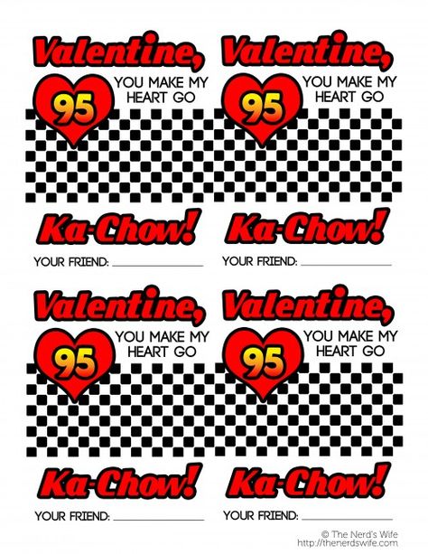 Ka-Chow Valentines Lightning Mcqueen Valentines, Lightning Mcqueen Printable, Disney Cars Movie, Mcqueen Cars, Printable Valentines Day Cards, Boyfriend Crafts, Valentines Day Treats, Valentine's Day Cards, Valentine Fun