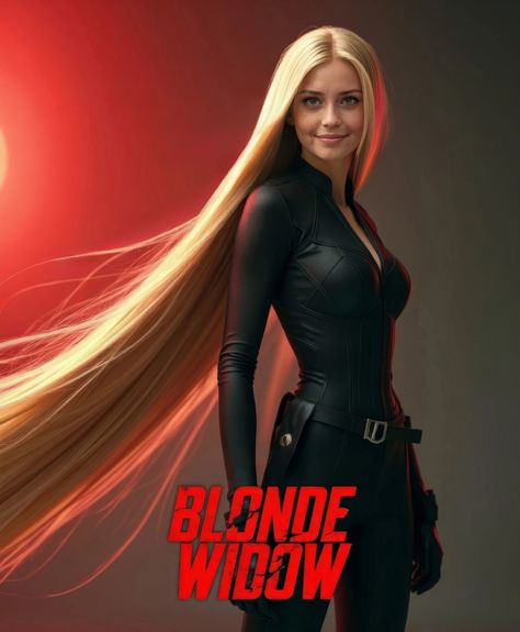 Halloween is just around the corner, and I'm still on the hunt for the perfect costume. Today, I decided to channel my inner superhero and try out a Blonde Widow look, a twist on the iconic Black Widow, but with a bit more... hair. With 40 feet of long blond hair cascading down my back, I couldn’t help but feel a bit like a new kind of Avenger. As I adjusted the sleek, black tactical suit, I caught a glimpse of my reflection. The ensemble was surprisingly convincing, form-fitting, with just... Blonde Black Widow, Black Widow Full Body Pic, Avengers Game Black Widow, Long Hair Drawing, Tactical Suit, Black Widow Deadly Origin, Anime Long Hair, My Reflection, Jade Amelia Thirlwall