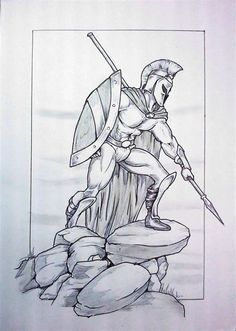 Spartan Drawing, Warrior Spartan, Animal Stencil Art, Roman Tattoo, Knight Drawing, Soldier Drawing, Spartan Tattoo, Knight Tattoo, Warrior Drawing